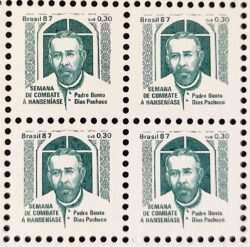C 1566 Selo Campanha Contra o Mal de Hansen Hanseniase Saude Padre Bento Religiao 1987 H24 Quadra