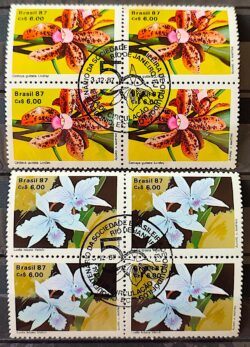 C 1572 Selo 50 Anos Sociedade Brasileira de Orquidofilos Flora Orquidea 1987 Quadra CBC RJ Serie Completa