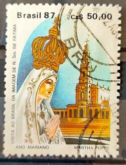 C 1574 Selo Nossa Senhora de Fatima Ano Mariano Religiao 1987 Circulado 12