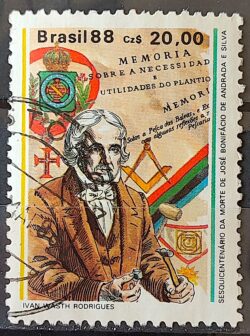 C 1582 Selo 150 Anos Jose Bonifacio Maconaria Historia Brasao 1988 Circulado 2