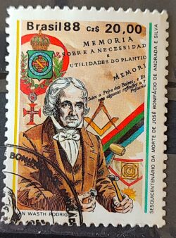 C 1582 Selo 150 Anos Jose Bonifacio Maconaria Historia Brasao 1988 Circulado 4