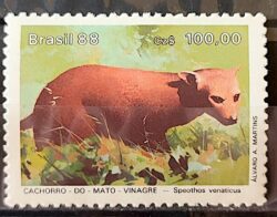 C 1593 Selo Fauna Mamiferos em Extincao Cachorro do Mato 1988