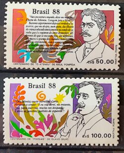 C 1601 Selo Dia do Livro Literatura O Ateneu Raul Pompeia Olavo Bilac 1988 Serie Completa 1