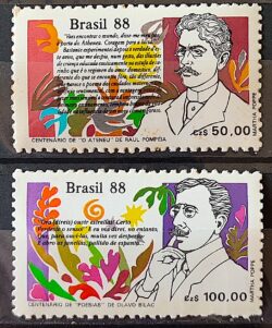 C 1601 Selo Dia do Livro Literatura O Ateneu Raul Pompeia Olavo Bilac 1988 Serie Completa 2