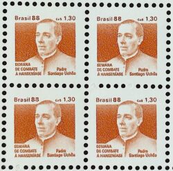 C 1606 Selo Combate Contra Mal de Hansen Hanseniase Saude Padre Uchoa Religiao 1988 H25 Quadra