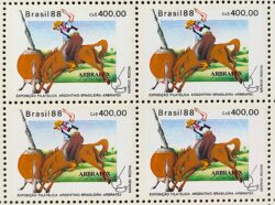 C 1607 Selo ARBRAFEX ARGENTINA Filatelia Servico Postal Cavalo 1988 Quadra