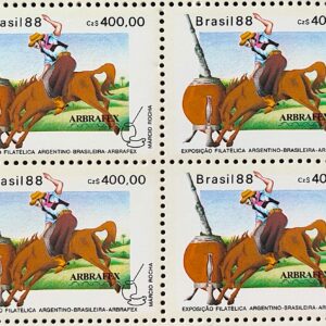 C 1607 Selo ARBRAFEX ARGENTINA Filatelia Servico Postal Cavalo 1988 Quadra