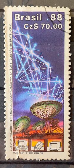 C 1617 Selo ANSAT 10 Comunicacao Telebras Embratel 1988 Circulado 1
