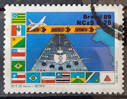 C 1623 Selo 22 Anos da ECT Correios Servico Postal Bandeira SEDEX Aviao 1989