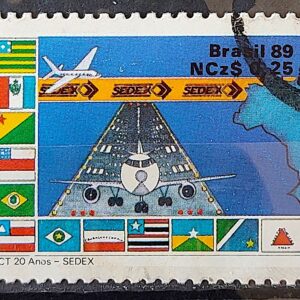 C 1623 Selo 22 Anos da ECT Correios Servico Postal Bandeira SEDEX Aviao 1989