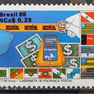 C 1624 Selo 23 Anos da ECT Correios Servico Postal Bandeira Caixa de Coleta 1989