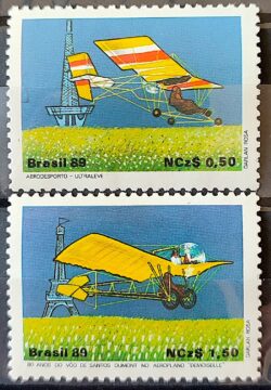 C 1636 Selo 80 Anos Voo Santos Dumont Aviao Ultraleve Demoiselle 1989 Serie Completa