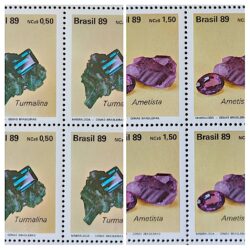C 1639 Selo Gemas Brasileiras Pedra Semi Preciosa Turmalina Ametista Joia 1989 Quadra Serie Completa