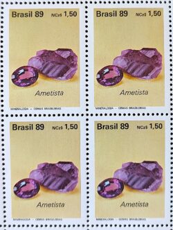 C 1639 Selo Gemas Brasileiras Pedra Semi Preciosa Turmalina Ametista Joia 1989 Quadra Serie Completa