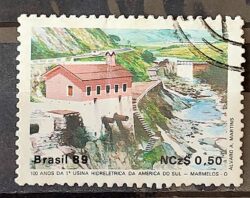 C 1644 Selo 100 Anos Hidreletrica de Marmelos Energia Eletricidade Juiz de Fora 1989 Circulado 11