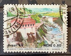 C 1644 Selo 100 Anos Hidreletrica de Marmelos Energia Eletricidade Juiz de Fora 1989 Circulado 21