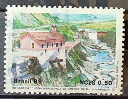 C 1644 Selo 100 Anos Hidreletrica de Marmelos Energia Eletricidade Juiz de Fora 1989 Circulado 23