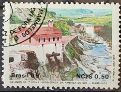 C 1644 Selo 100 Anos Hidreletrica de Marmelos Energia Eletricidade Juiz de Fora 1989 Circulado 25