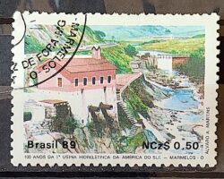 C 1644 Selo 100 Anos Hidreletrica de Marmelos Energia Eletricidade Juiz de Fora 1989 Circulado 28