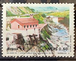C 1644 Selo 100 Anos Hidreletrica de Marmelos Energia Eletricidade Juiz de Fora 1989 Circulado 29