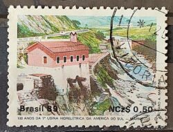C 1644 Selo 100 Anos Hidreletrica de Marmelos Energia Eletricidade Juiz de Fora 1989 Circulado 4