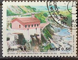 C 1644 Selo 100 Anos Hidreletrica de Marmelos Energia Eletricidade Juiz de Fora 1989 Circulado 5