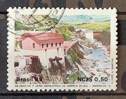 C 1644 Selo 100 Anos Hidreletrica de Marmelos Energia Eletricidade Juiz de Fora 1989 Circulado 9