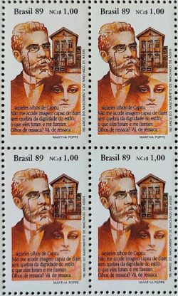 C 1653 Selo Dia do Livro Literatura Cora Coralina Casimiro de Abreu Machado de Assis 1989 Quadra Serie Completa