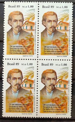 C 1654 Selo Dia do Livro Literatura Casimiro de Abreu 1989 Quadra