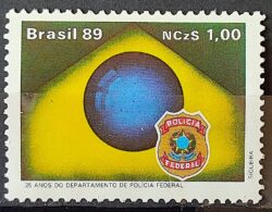 C 1656 Selo 25 Anos Departamento de Policia Federal Bandeira Brasao Militar 1989