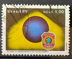 C 1656 Selo 25 Anos Departamento de Policia Federal Bandeira Brasao Militar 1989 Circulado 1