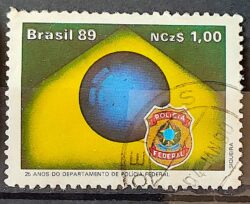 C 1656 Selo 25 Anos Departamento de Policia Federal Bandeira Brasao Militar 1989 Circulado 2