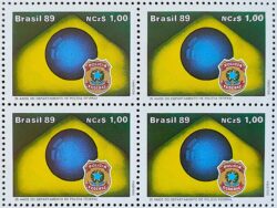 C 1656 Selo 25 Anos Departamento de Policia Federal Bandeira Brasao Militar 1989 Quadra