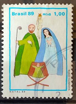 C 1659 Selo Natal Religiao Sagrada Familia 1989 Circulado 1