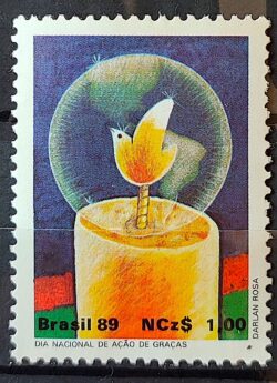 C 1660 Selo Acao de Gracas Pomba Ave Passaro Vela 1989