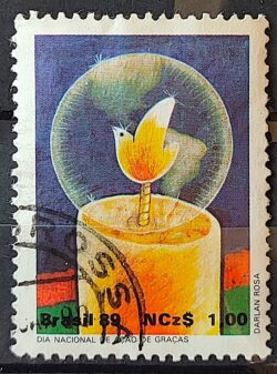 C 1660 Selo Acao de Gracas Pomba Ave Passaro Vela 1989 Circulado 1