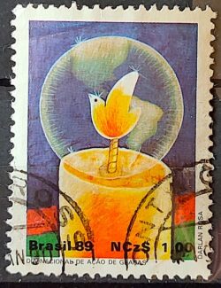 C 1660 Selo Acao de Gracas Pomba Ave Passaro Vela 1989 Circulado 5