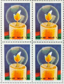 C 1660 Selo Acao de Gracas Pomba Ave Passaro Vela 1989 Quadra