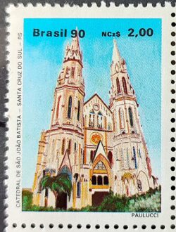 C 1667 Selo Arquitetura Religiosa Religiao Igreja Catedral de Santa Cruz do Sul RS 1990