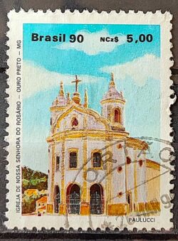 C 1669 Selo Arquitetura Religiosa Religiao Igreja Nossa Senhora do Rosario Ourto Preto MG 1990 Circulado 1