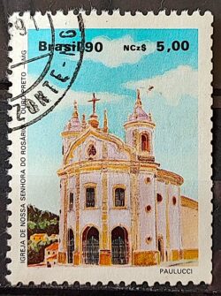 C 1669 Selo Arquitetura Religiosa Religiao Igreja Nossa Senhora do Rosario Ourto Preto MG 1990 Circulado 2