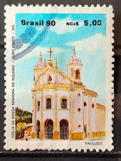 C 1669 Selo Arquitetura Religiosa Religiao Igreja Nossa Senhora do Rosario Ourto Preto MG 1990 Circulado 3