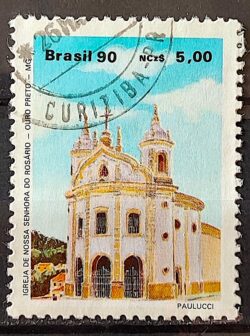 C 1669 Selo Arquitetura Religiosa Religiao Igreja Nossa Senhora do Rosario Ourto Preto MG 1990 Circulado 4