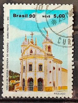 C 1669 Selo Arquitetura Religiosa Religiao Igreja Nossa Senhora do Rosario Ourto Preto MG 1990 Circulado 5