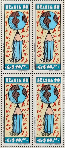 C 1694 Selo Ano Internacional da Alfabetizacao Educacao Mapa 1990 Quadra