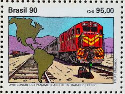 C 1696 Selo Congresso Panamericano de Estradas de Ferro Trem Mapa 1990 1