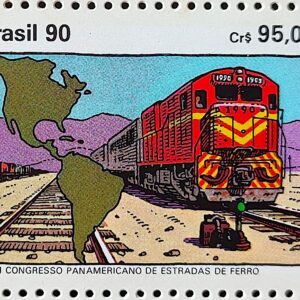 C 1696 Selo Congresso Panamericano de Estradas de Ferro Trem Mapa 1990 1