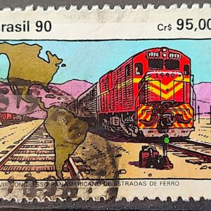 C 1696 Selo Congresso Panamericano de Estradas de Ferro Trem Mapa 1990 Circulado 1