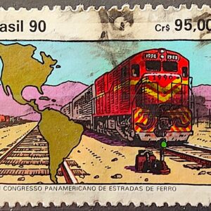 C 1696 Selo Congresso Panamericano de Estradas de Ferro Trem Mapa 1990 Circulado 2