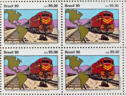 C 1696 Selo Congresso Panamericano de Estradas de Ferro Trem Mapa 1990 Quadra 1